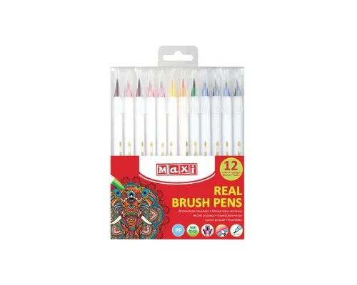 Фломастери Maxi пензлики REAL BRUSH, 12 кольорів, лінія 0,5-6 мм (MX15232)