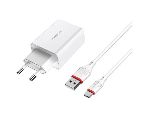 Зарядное устройство BOROFONE BA21A Long journey single port QC3.0 charger set (Type-C) White (BA21ACW)