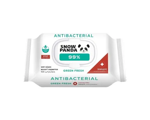 Вологі серветки Сніжна Панда Green Fresh 99% з антимікробною дією 100 шт. (4820183972132)