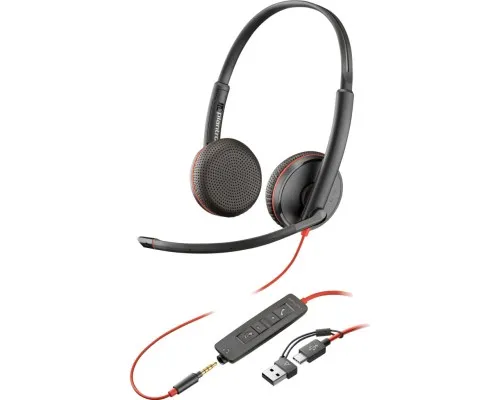 Навушники Poly BlackWire C3225 USB-C HS Stereo +3.5mm Plug +USB-C/A Adapter (Bulk) Black (8X229A6)