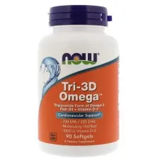 Жирные кислоты Now Foods Рыбий жир + D3, Tri-3D Omega, 90 желатиновых капсул (NOW-01686)