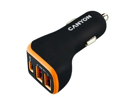 Зарядний пристрій Canyon Universal 3xUSB car adapter Black+Purple (CNE-CCA08PU)