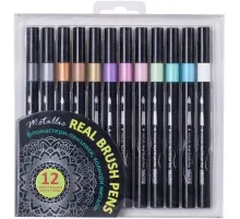 Фломастеры Maxi кисточки REAL BRUSH, 12 цветов металлик, линия 0,5-6 мм (MX15236)