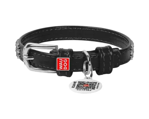 Нашийник для тварин WAUDOG Glamour з QR-паспортом "Стрази" XS Ш 12 мм чорний (33081)