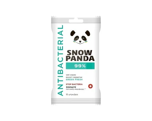 Вологі серветки Сніжна Панда Green Fresh 99% з антимікробною дією 15 шт. (4820183972118)