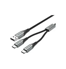 Дата кабель USB 2.0 AM to 2хUSB-C M 1.0m Y-Splitter Charging Cable 2.4А 480Mbps Aluminum Al Vention (CQOHF)