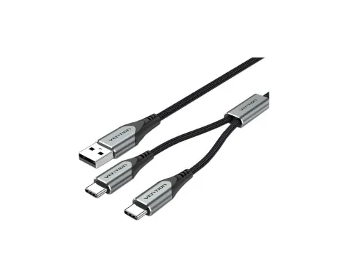 Дата кабель USB 2.0 AM to 2хUSB-C M 1.0m Y-Splitter Charging Cable 2.4А 480Mbps Aluminum Al Vention (CQOHF)