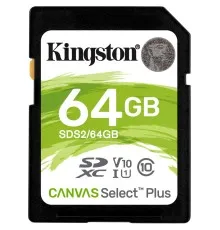 Карта пам'яті Kingston 64GB SDXC class 10 UHS-I U3 Canvas Select Plus (SDS2/64GB)