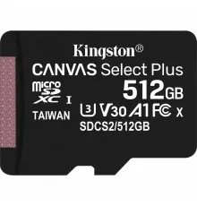 Карта пам'яті Kingston 512GB microSDXC class 10 UHS-I U3 V30 A1 Canvas Select Plus (SDCS2/512GBSP)