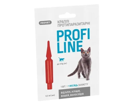 Капли для животных ProVET Profiline инсектоакарицид для кошек до 4 кг 1/0.5 мл (4823082431137)