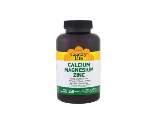 Вітамінно-мінеральний комплекс Country Life Кальцій, Магній і Цинк з L-глютамін, Calcium Magnesium Zync, (CLF-02604)