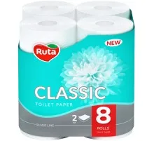 Туалетная бумага Ruta Classic 2 слоя Белая 8 рулонов (4820023740488)