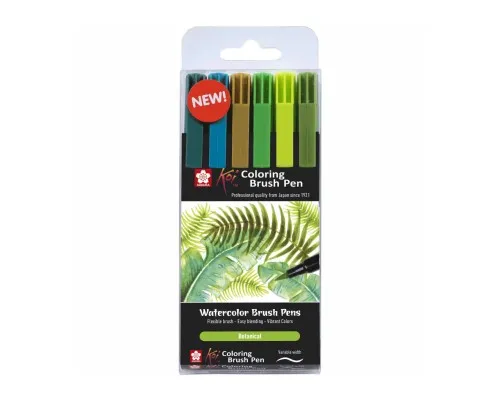 Художній маркер KOI набір Coloring Brush Pen, BOTANICAL 6 кольорів (8712079448707)