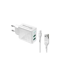 Зарядний пристрій Grand-X CH-60WT 2USB 5V 3.1A + USB-C cable (CH-60WT)