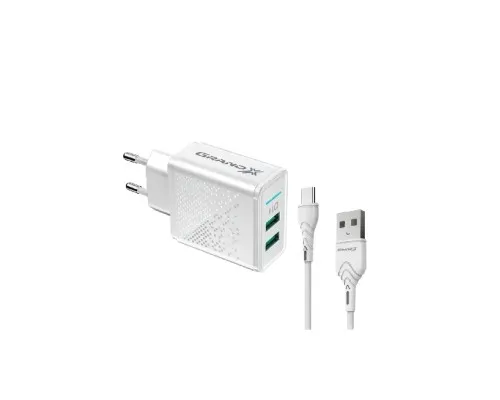 Зарядное устройство Grand-X CH-60WT 2USB 5V 3.1A + USB-C cable (CH-60WT)