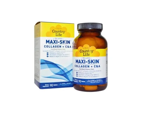 Вітамінно-мінеральний комплекс Country Life Колаген + Вітаміни С & А, Maxi-Skin, 90 таблеток (CLF-05060)