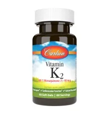 Витамин Carlson Витамин K2, MK-7, 90 мкг, Vitamin K2 as MK-7, 60 желатиновы (CL10710)