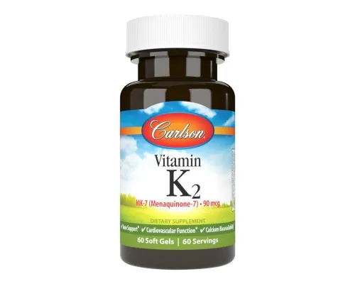 Витамин Carlson Витамин K2, MK-7, 90 мкг, Vitamin K2 as MK-7, 60 желатиновы (CL10710)