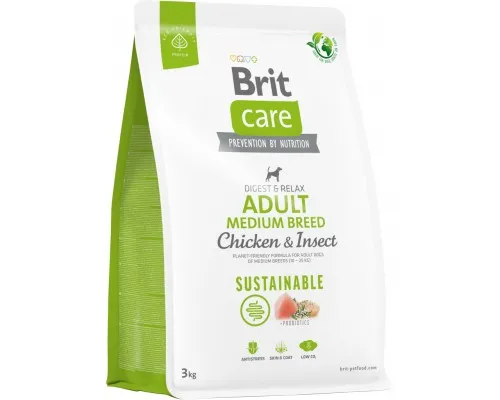 Сухой корм для собак Brit Care Dog Sustainable Adult Medium Breed с курицей и насекомыми 3 кг (8595602558698)