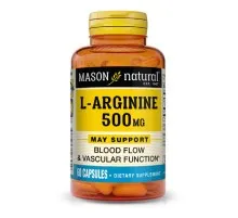 Аминокислота Mason Natural L-Аргинин 500 мг, L-Arginine, 60 капсул (MAV-12645)