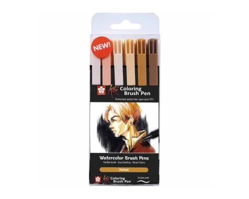 Художественный маркер KOI набор Coloring Brush Pen, PORTRAIT 6 цветов (8712079448714)