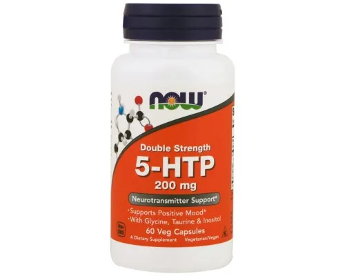 Аминокислота Now Foods 5-HTP (Гидрокситриптофан), 200 мг, Двойная Сила, 60 гелевых (NOW-00108)