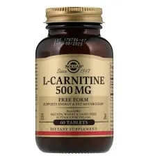 Амінокислота Solgar L-Карнітін, 500 мг, L-Карнітін, 60 таблеток (SOL-00571)