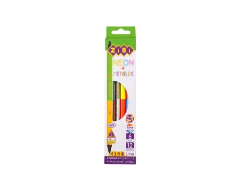 Олівці кольорові ZiBi Kids line Neon+Metallic, 6 шт. 12 кольорів (ZB.2465)