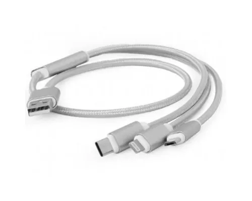 Дата кабель USB 2.0 AM to Lightning + Micro 5P + Type-C 1.0m silver Cablexpert (CC-USB2-AM31-1M-S)