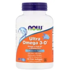 Жирные кислоты Now Foods Ультра Омега 3 и Витамин D, Ultra Omega 3-D, 90 Гелевых Капс (NOW-01663)