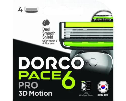 Сменные кассеты Dorco для системы Pace6 для мужчин 6 лезвий 4 шт. (8801038585666)