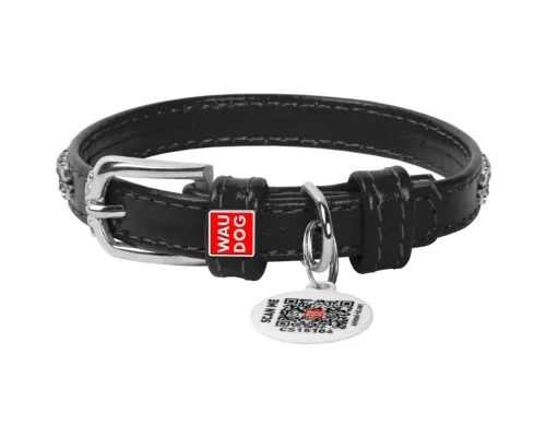 Нашийник для тварин WAUDOG Glamour з QR-паспортом "Стрази" XS Ш 9 мм чорний (33061)