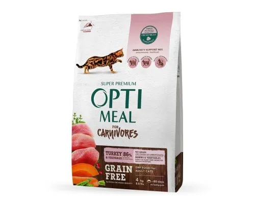 Сухий корм для кішок Optimeal беззерновий з індичкою й овочами 4 кг (B1840801)
