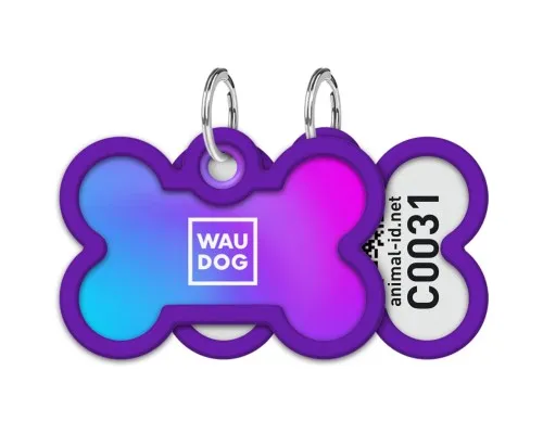 Адресник для животных WAUDOG Smart ID с QR паспортом Градиент фиолетовый, кость 40х28 мм (231-4034)