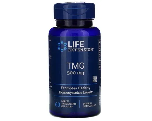 Витамин Life Extension Триметилглицин, ТМГ, TMG, 500 мг, 60 вегетарианских капсул (LEX-18596)
