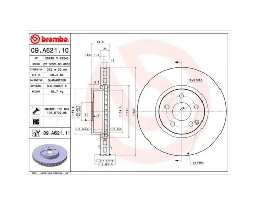 Тормозной диск Brembo 09.A621.11