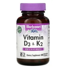 Витамин Bluebonnet Nutrition Витамины D3 и K2, Vitamins D3 & K2, 60 вегетарианских капсу (BLB-00654)