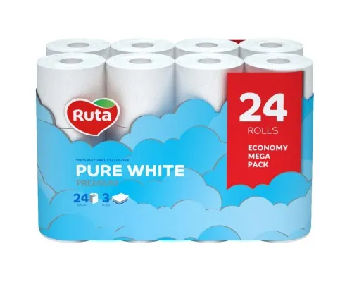 Туалетний папір Ruta Pure White 3 шари 24 рулони (4820202892038)