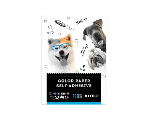 Кольоровий папір Kite А5 самоклейкий Dogs 10 аркушів/10 кольорів (K22-294)