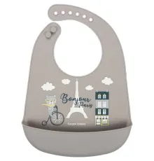 Слюнявчик Canpol babies Bonjour Paris силиконовый с карманом беж (74/027_bei)