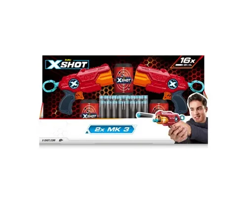 Игрушечное оружие Zuru X-Shot Red Набор быстрострельных бластеров EXCEL MK 3 Double (2 бластыра, 3 банки, 16 патронов) (36432R)