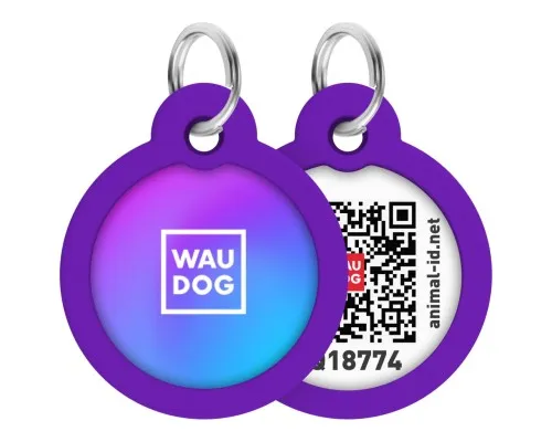 Адресник для животных WAUDOG Smart ID с QR паспортом Градиент фиолетовый, круг 25 мм (225-4034)