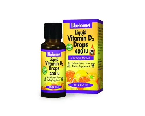 Вітамін Bluebonnet Nutrition Рідкий Вітамін D3 400IU, Смак Апельсину, 30мл краплі (BLB-00372)