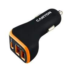 Зарядний пристрій Canyon Universal 3xUSB car adapter Black+Orange (CNE-CCA08BO)