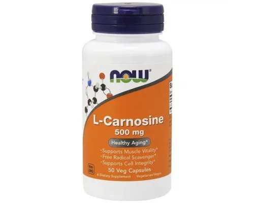 Антиоксидант Now Foods L-Карнозин, L-Carnosine, 500 мг, 50 вегетаріанських капсул (NOW-00078)
