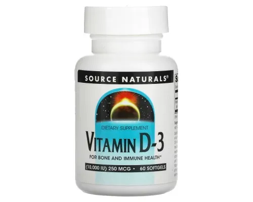 Витамин Source Naturals Витамин D-3, 10000 МЕ, Vitamin D-3, 60 гелевых капсул (SN2791)