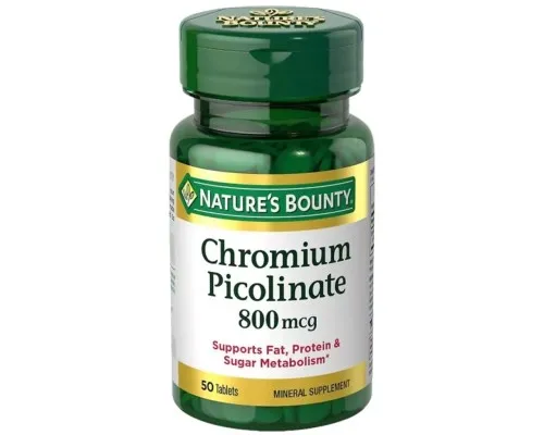 Минералы Nature's Bounty Хром Пиколинат Мега, 800 мкг, Chromium Picolinate Mega, 50 таблеток (NRT02603)