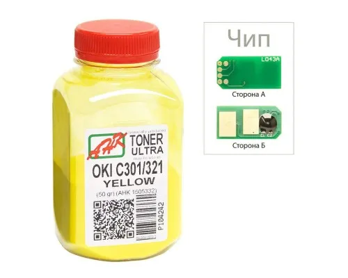 Тонер OKI C301/321, 50г Yellow+chip AHK (1505328)