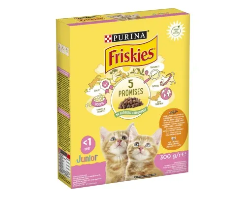 Сухой корм для кошек Purina Friskies Junior с курицей, молоком и овощами 300 г (7613031868360)