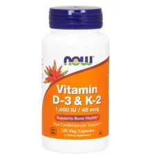 Вітамін Now Foods Вітамін D3 і К2, Vitamin D3 & K-2, 1,000 ME / 45 мкг, 120 ка (NOW-00369)